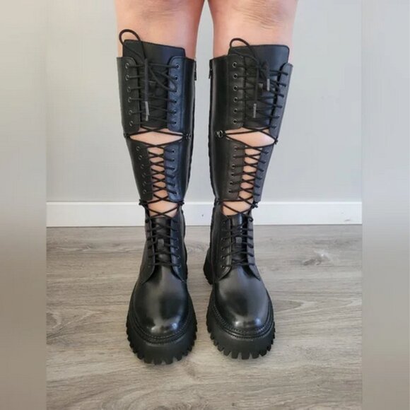 New Free People Leather Miller Knee High Boots Size 6.5 - Picture 3 of 8